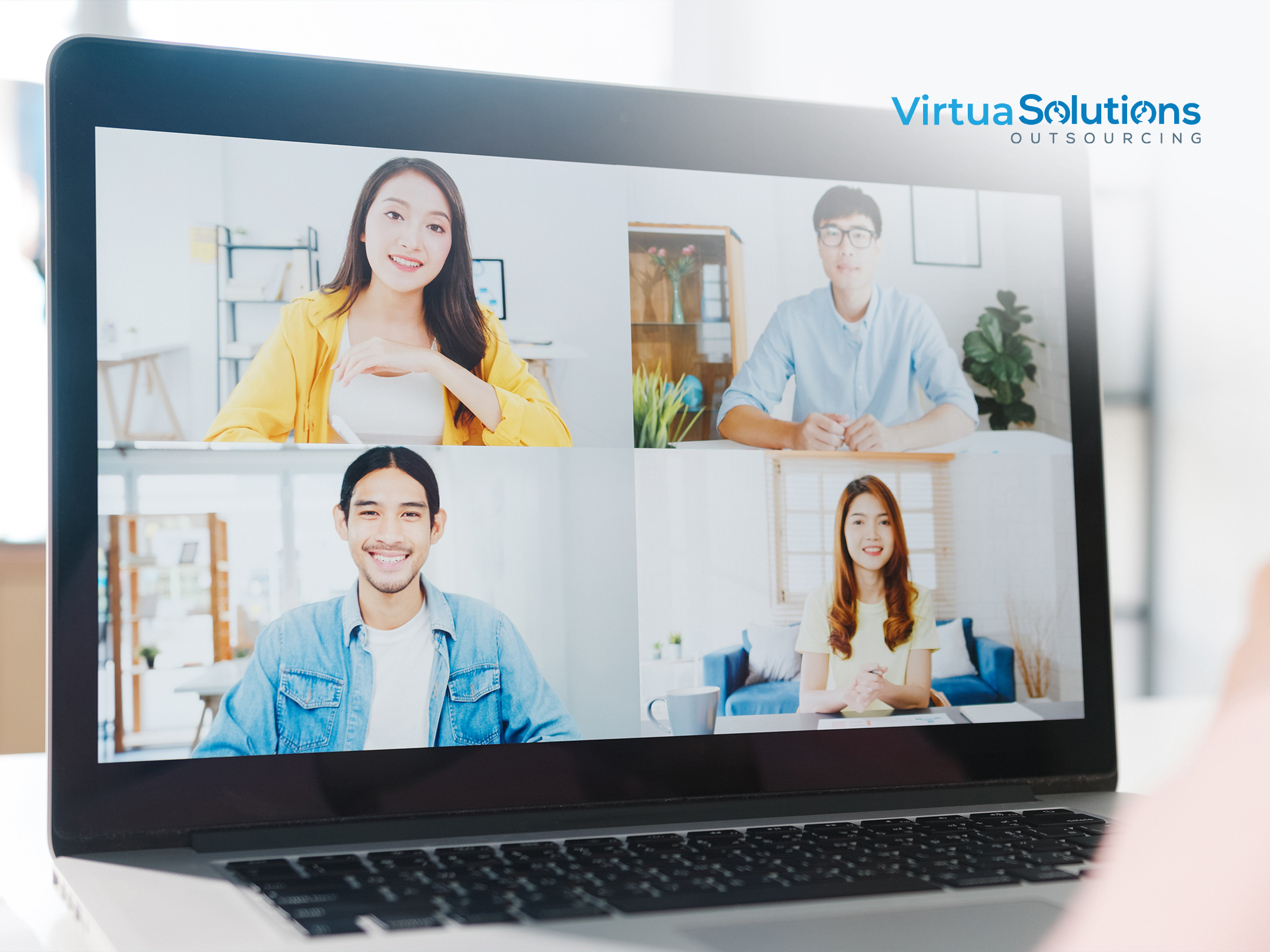 Team video call on laptop