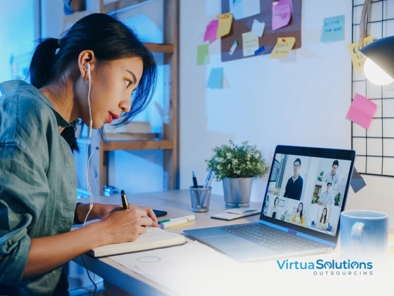Remote employee attending virtual meeting