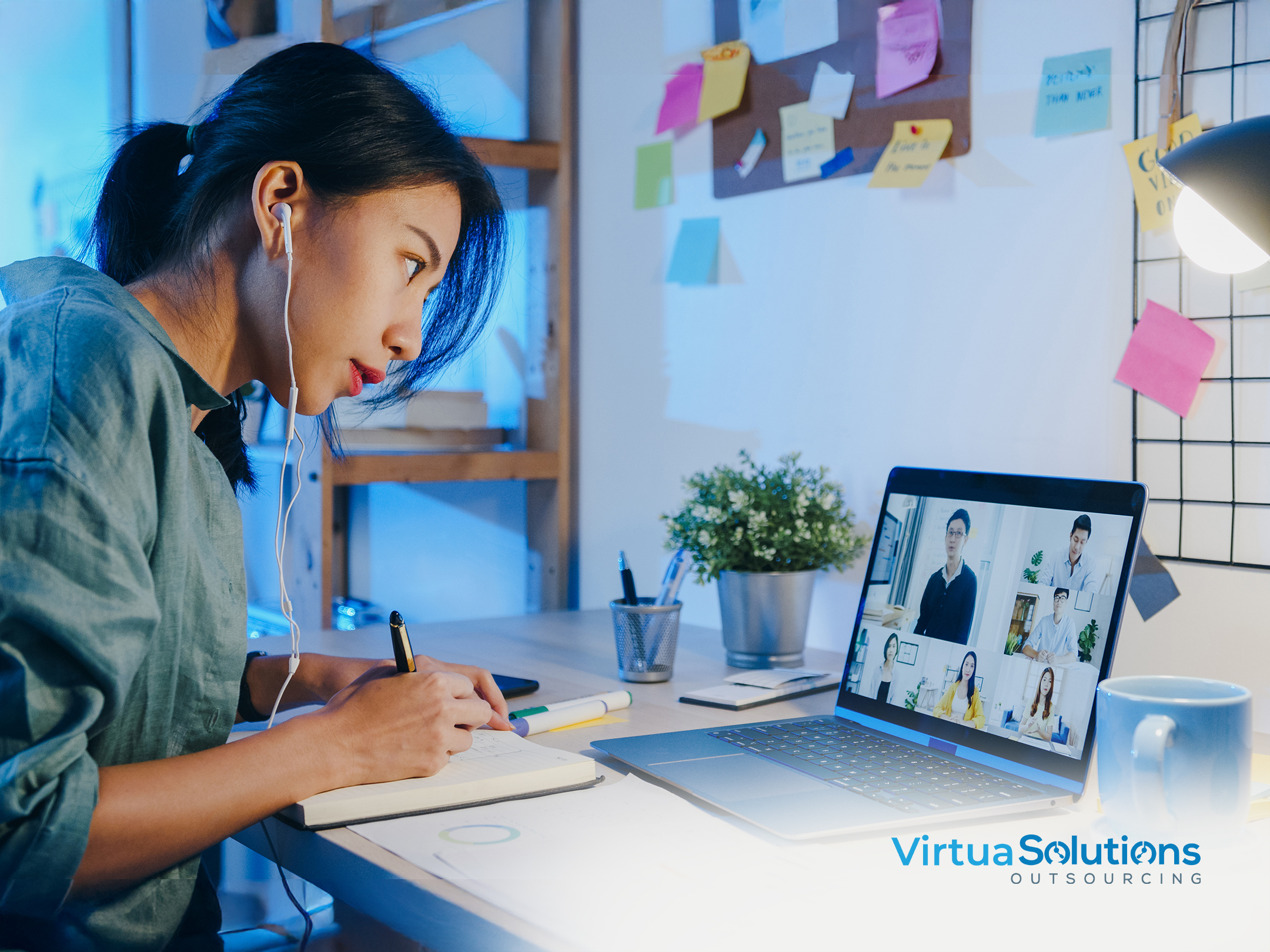 Remote employee attending virtual meeting