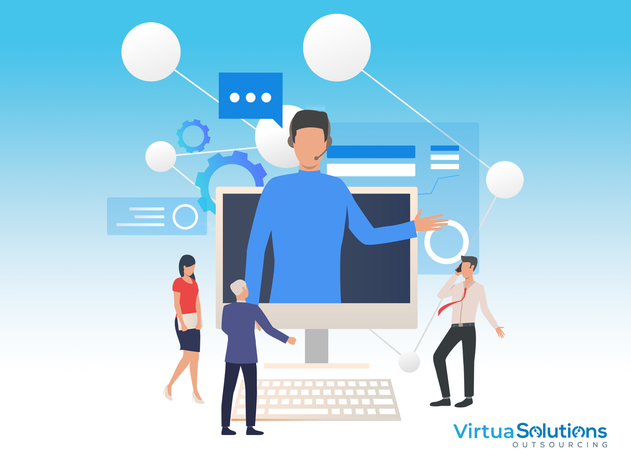 Outsourced customer support team digital illustration