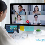 Remote team collaborating through video conferencing