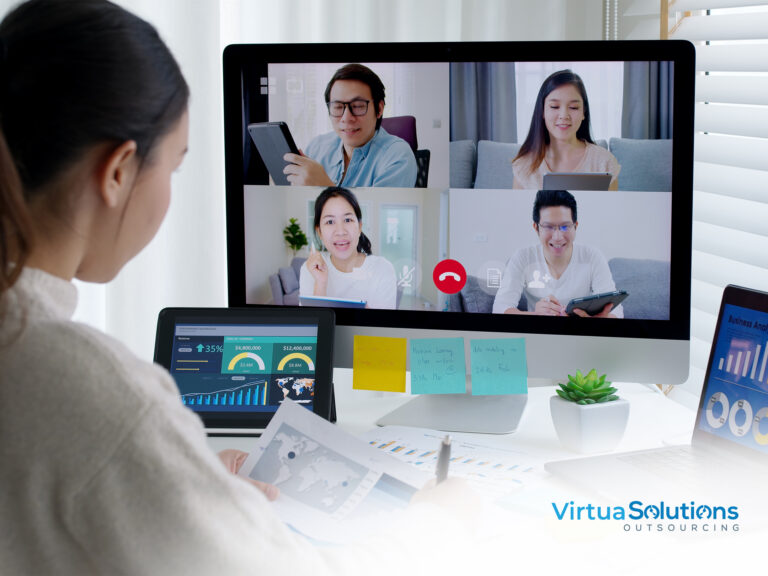 Remote team collaborating through video conferencing