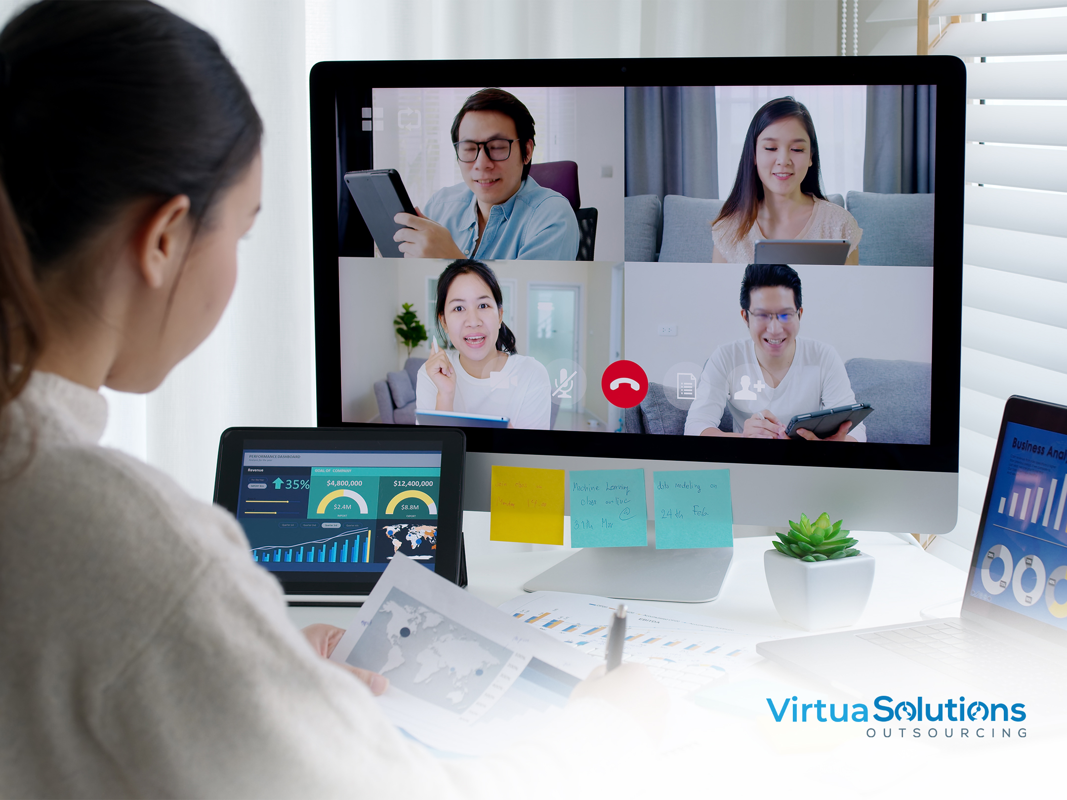 Remote team collaborating through video conferencing